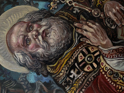 Oil painting of Apostle Peter by Alexander Arkadievich Litvinov, bearded saint in gold red robes
