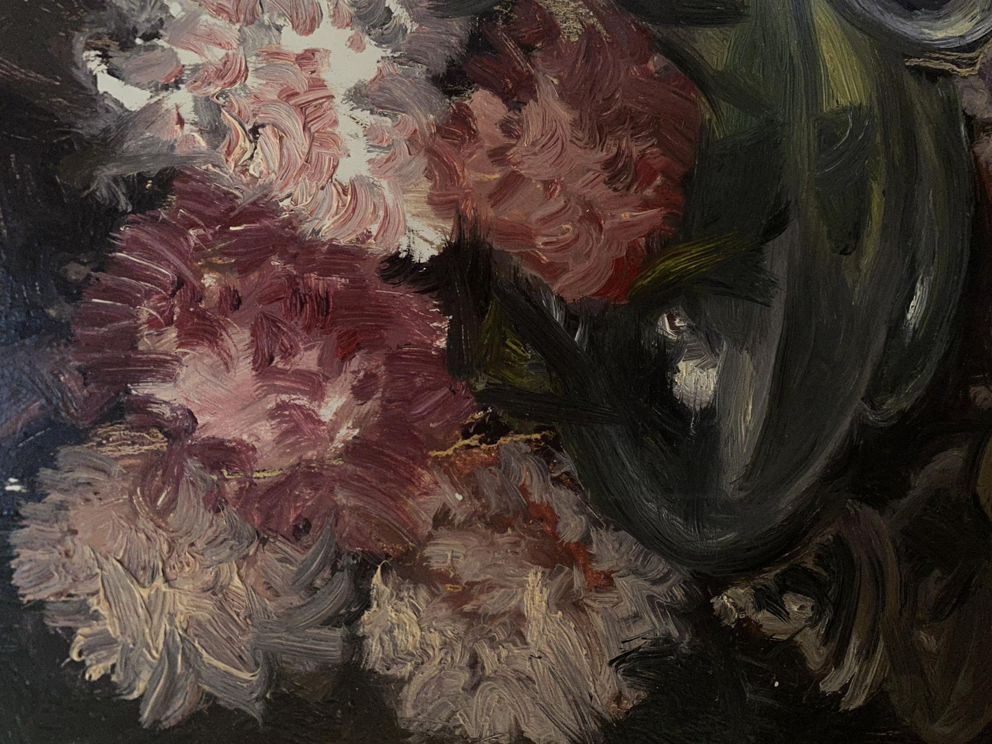 Textured oil painting of pink white flowers by Alexander Arkadievich Litvinov