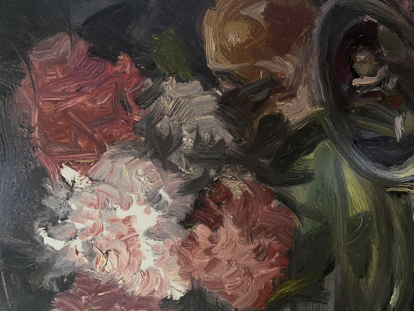 Vibrant impressionistic oil painting of floral still life in dark vase by Litvinov