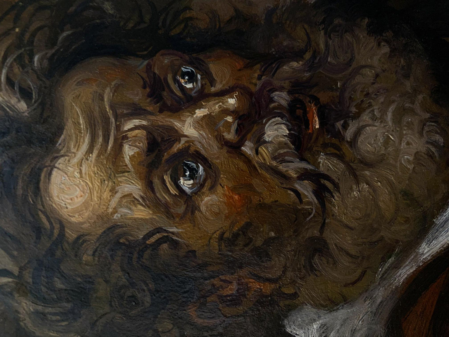 Dramatic swirling oil painting of surprised Alexander Arkadievich Litvinoff with intense eyes