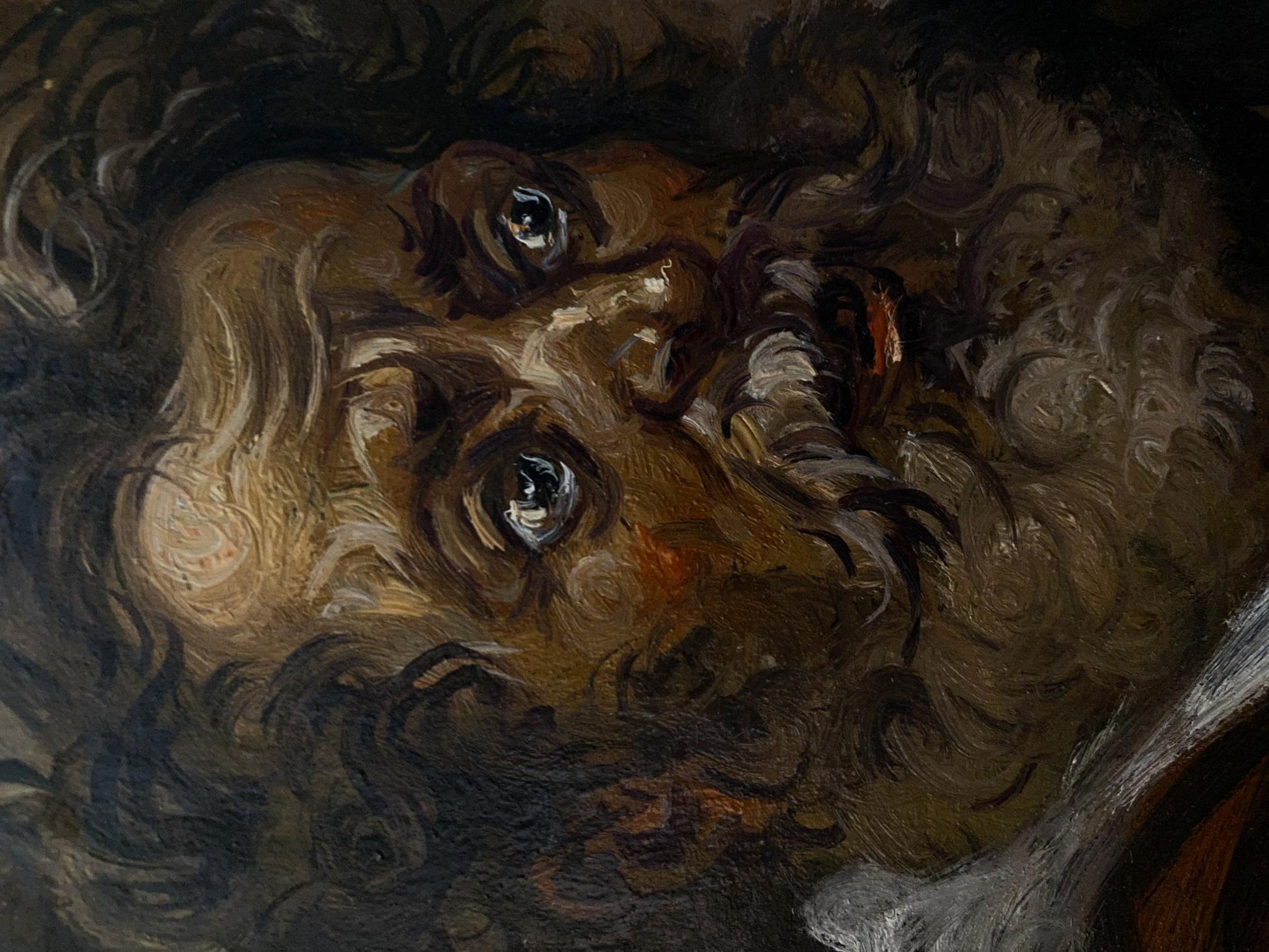 Dramatic swirling oil painting of surprised Alexander Arkadievich Litvinoff with intense eyes