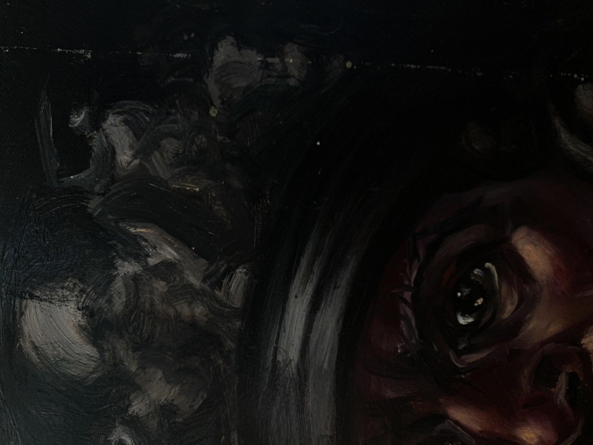 Dark textured oil painting of warrior head eye by Alexander Arkadievich Litvinov