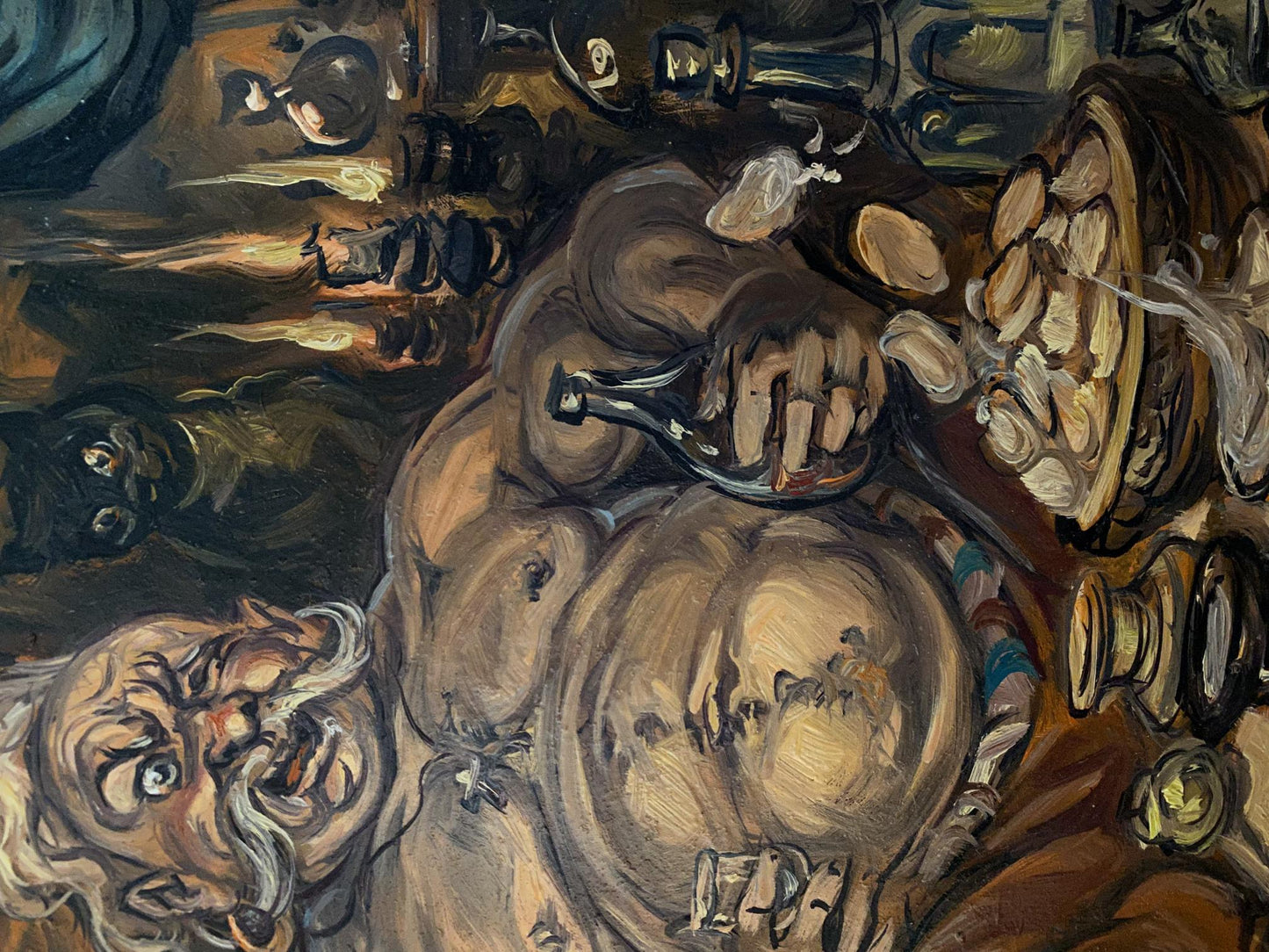 Muscular nude figure with distorted face in Kozak oil painting by Patsyuk, Litvinov