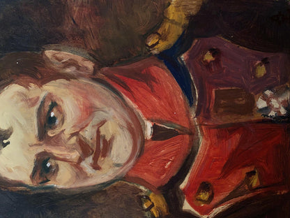 Oil painting of Bonaparte by Alexander Arkadievich Litvinov, textured impressionist man in red uniform