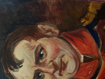Close-up of Bonaparte oil portrait by Arkadievich Litvinov in impasto reds