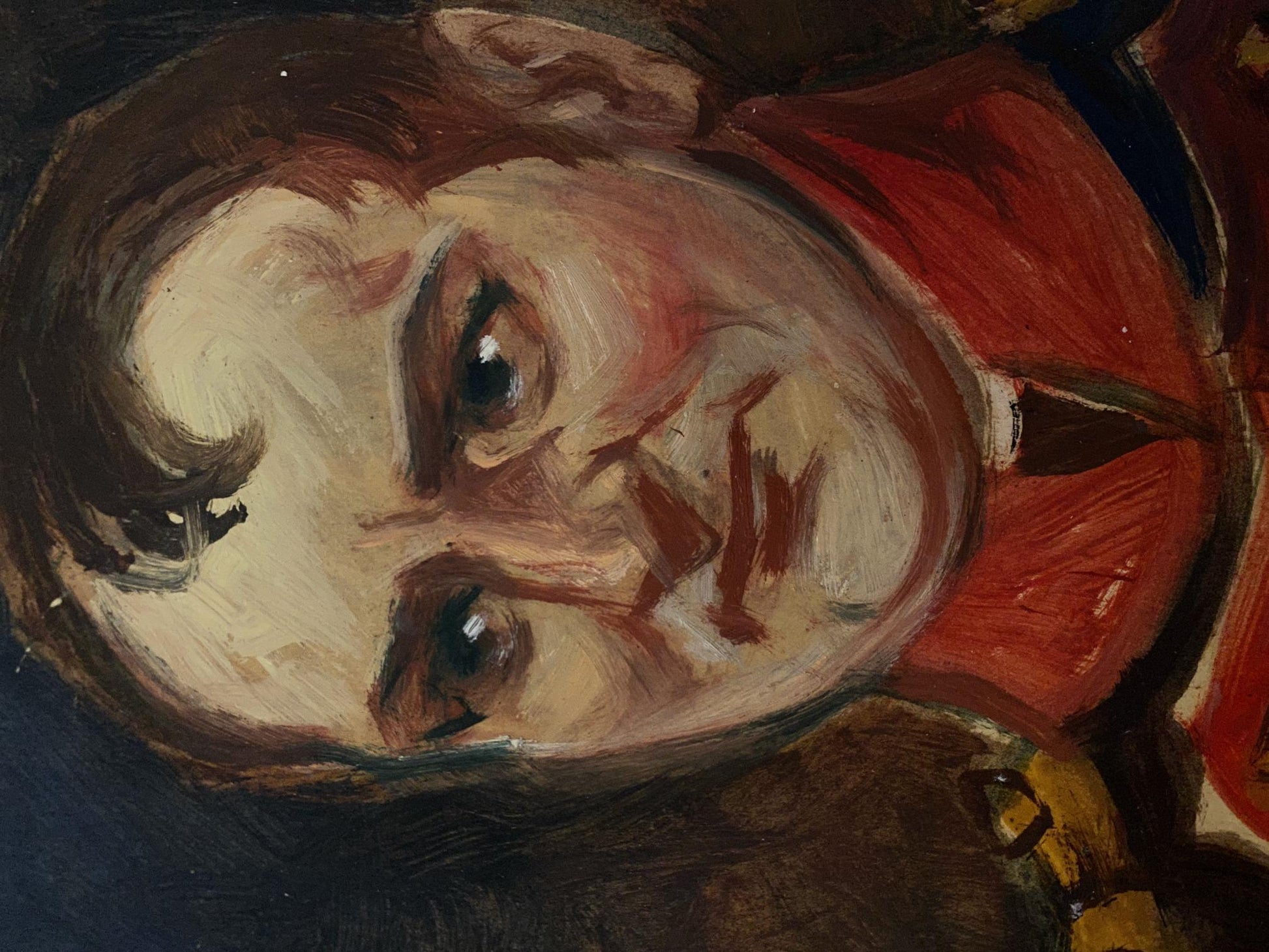 Close-up oil portrait of Bonaparte by Litvinov, expressive eyes, bold strokes