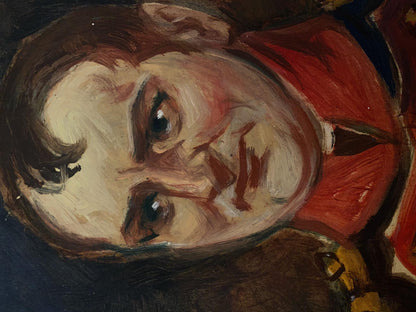 Close-up oil portrait of Bonaparte by Litvinov, expressive eyes, bold strokes