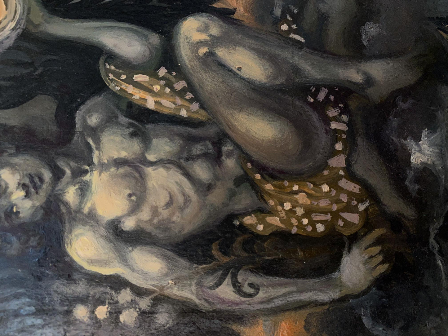 Oil painting Daemon by Alexander Arkadievich Litvinov, dark muscular figures