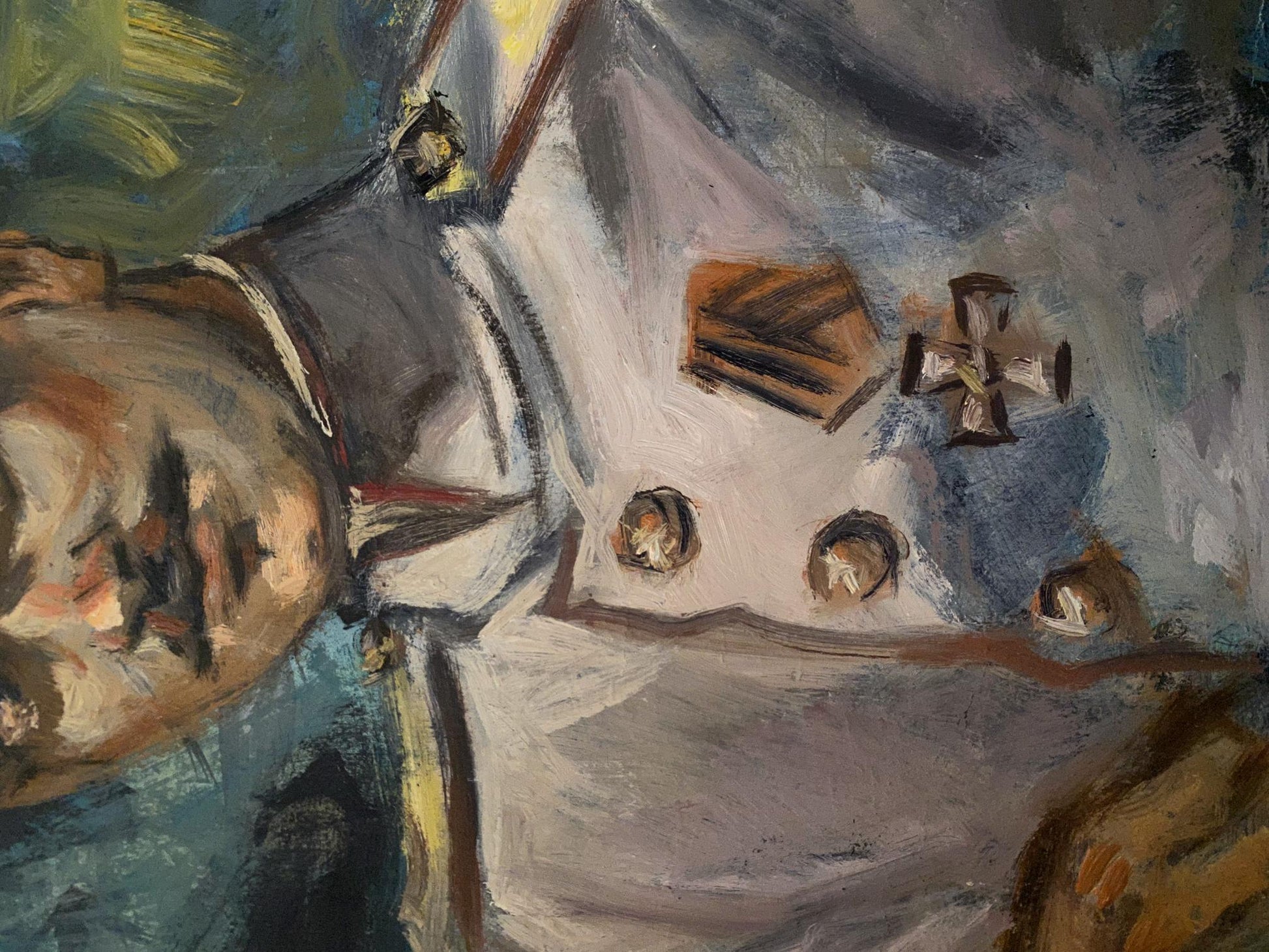 Oil painting of Hero of Port Arthur Alexander Arkadievich Litvinov in abstract grays