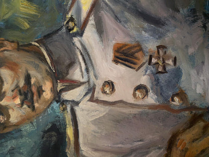 Oil painting of Hero of Port Arthur Alexander Arkadievich Litvinov in abstract grays