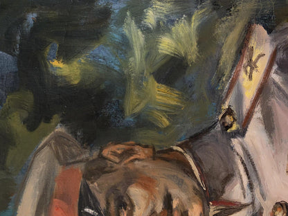 Oil painting Hero of Port Arthur Alexander Arkadievich Litvinov with textured dark green and yellow brushstrokes