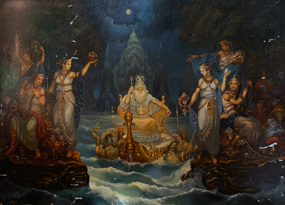 Oil painting of Poseidon by Alexander Arkadievich Litvinov on turbulent seas