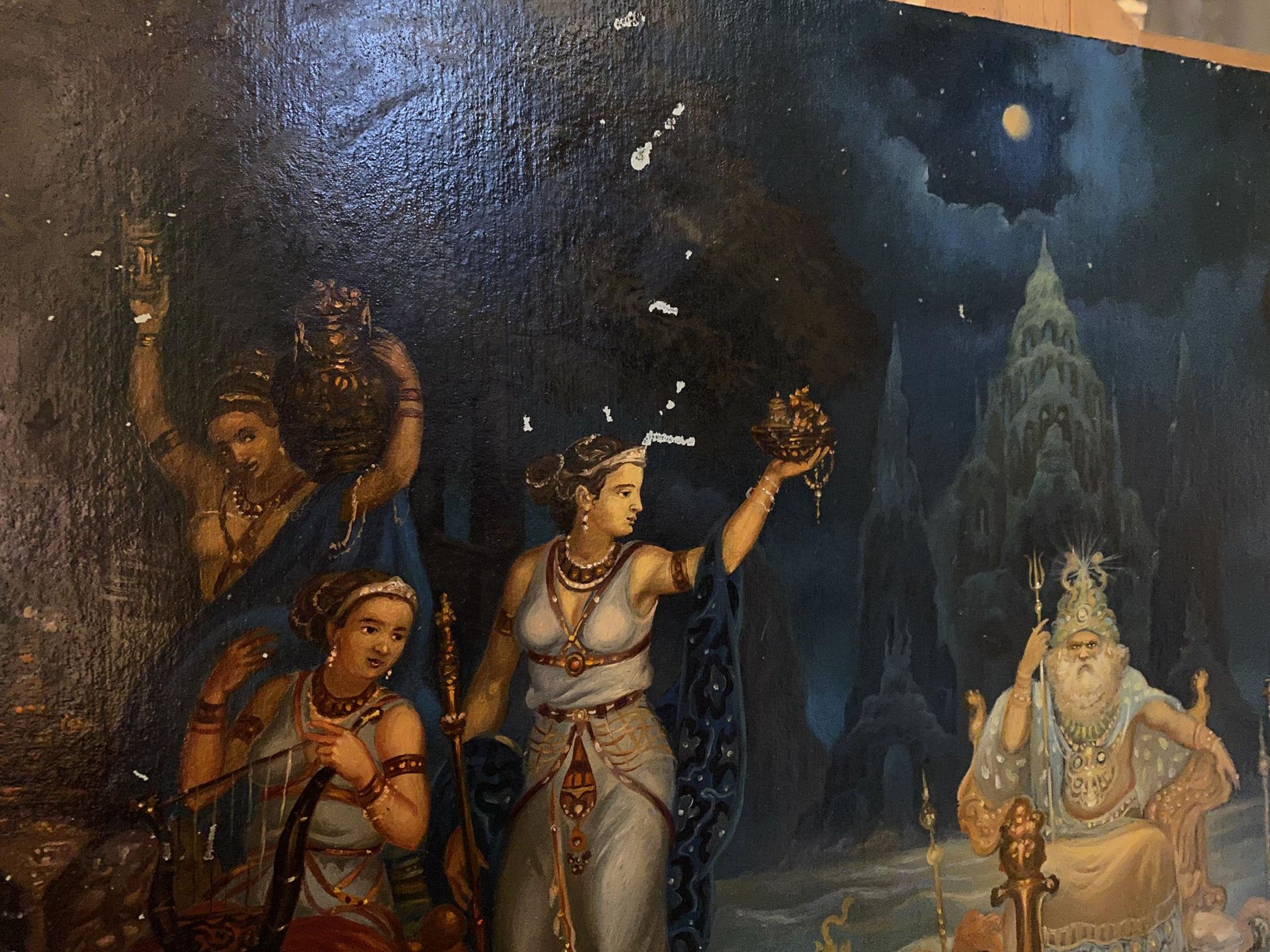 Dark mural of mythological figures by Litvinov, oil painting gift to Poseidon