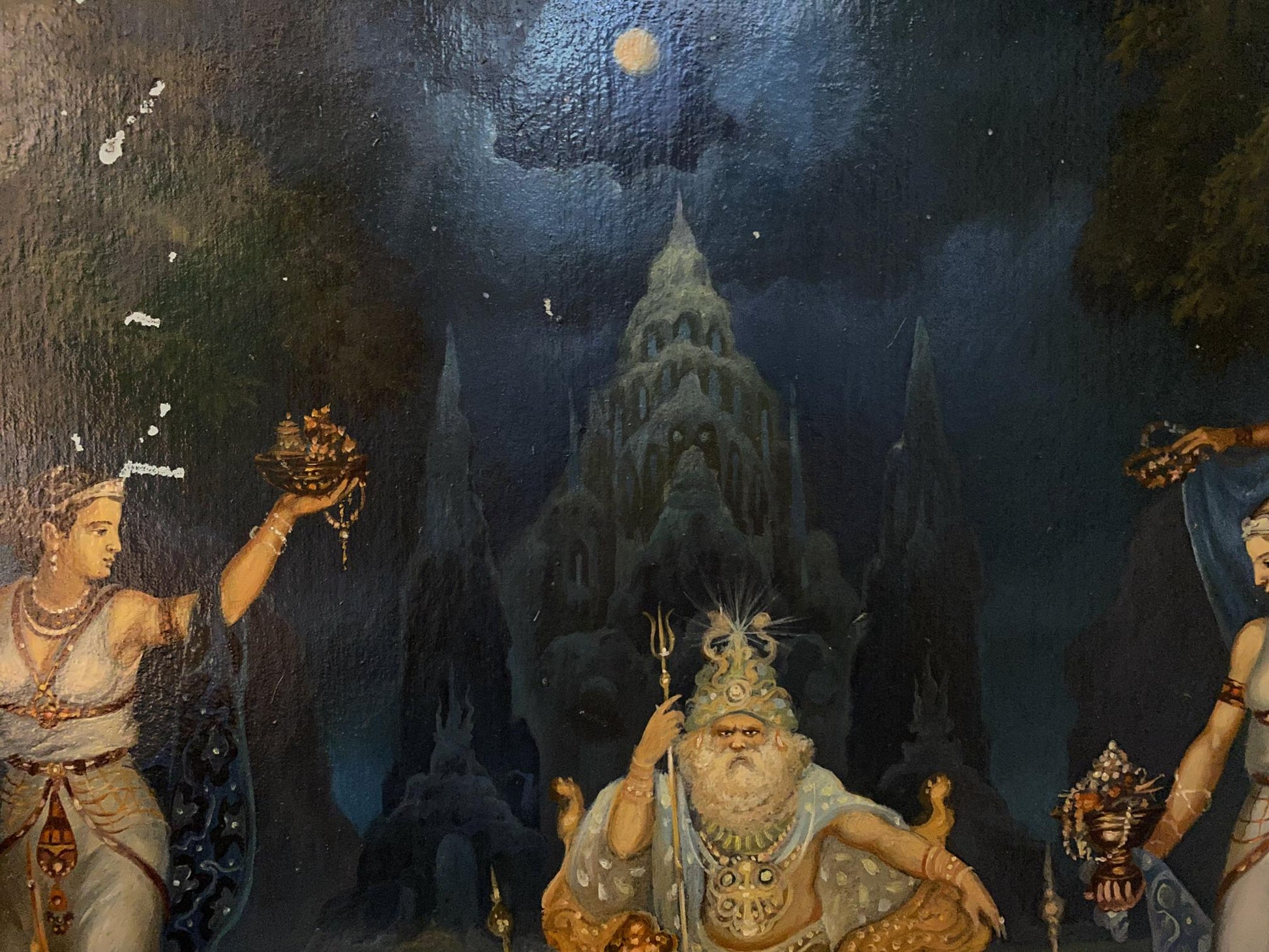 Oil painting of Poseidon by Alexander Arkadievich Litvinov, moonlit fantasy scene