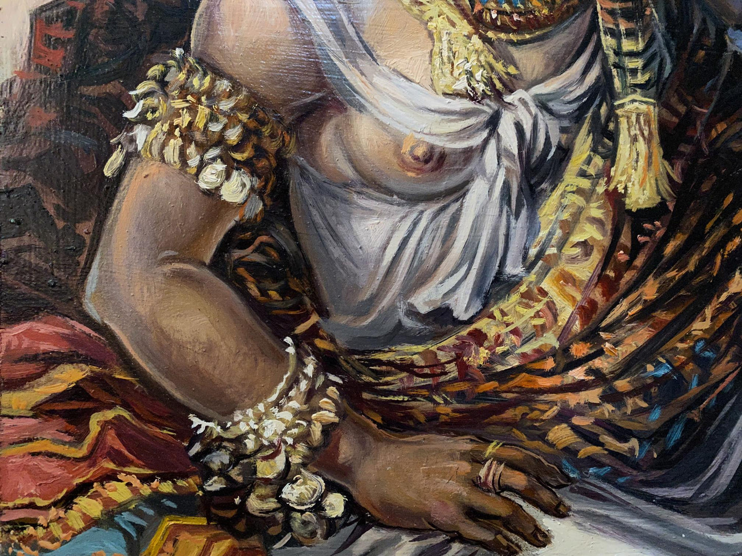 Oil painting of Cleopatra’s richly adorned hand by Alexander Litvinov