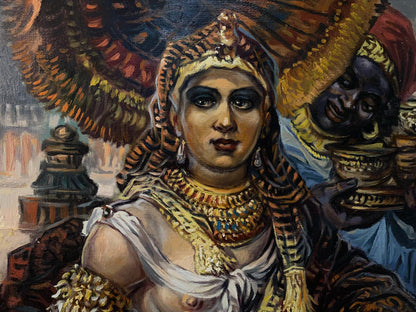 Oil painting of Cleopatra by Alexander Litvinov, richly adorned woman in golden headdress