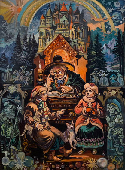 Oil painting Fairy tale by Alexander Arkadievich Litvinov with hat figure