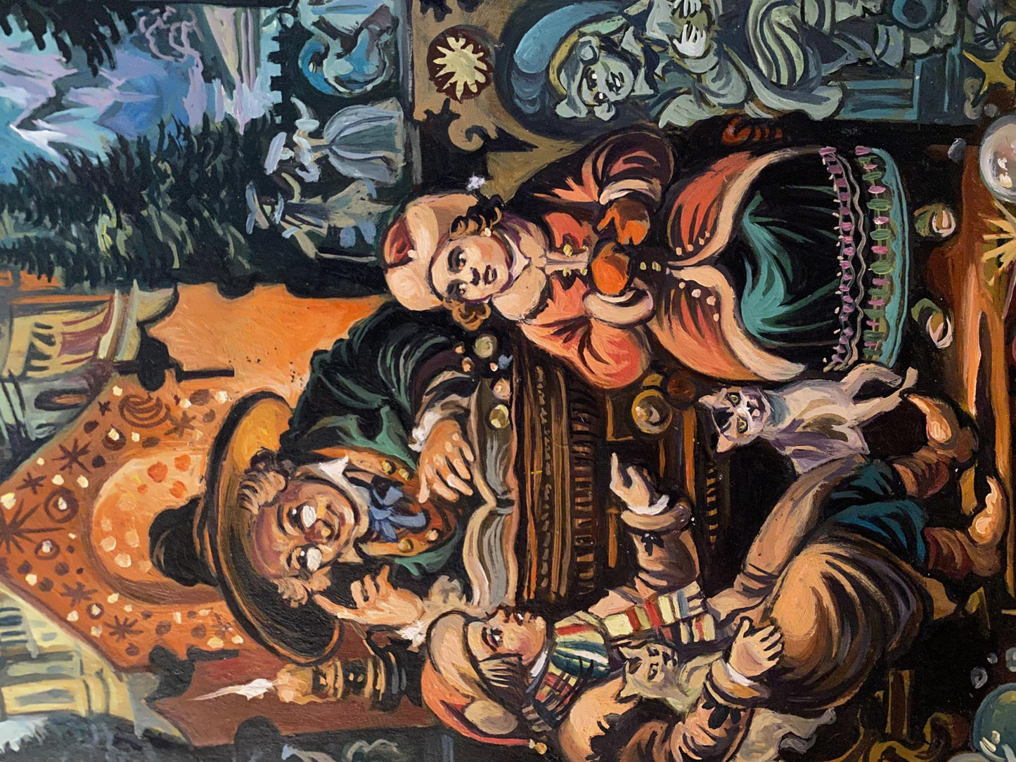 Oil painting Fairy tale by Alexander Arkadievich Litvinov: woman in orange teal dress