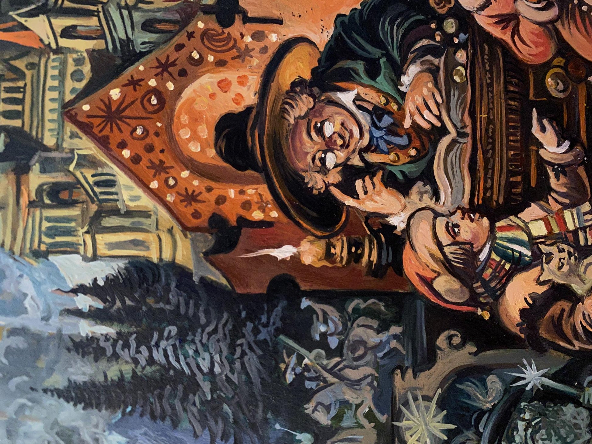 Oil painting Fairy tale by Alexander Arkadievich Litvinov with hatted man at table
