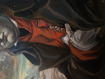 Oil painting of Napoleon on St. Helena by Litvinov, man in orange jacket