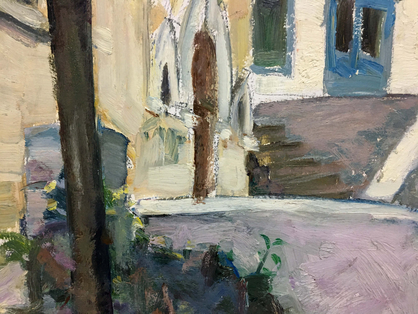 Oil painting Street by Mynka Alexander Fedorovich: sunlit textured alleyway