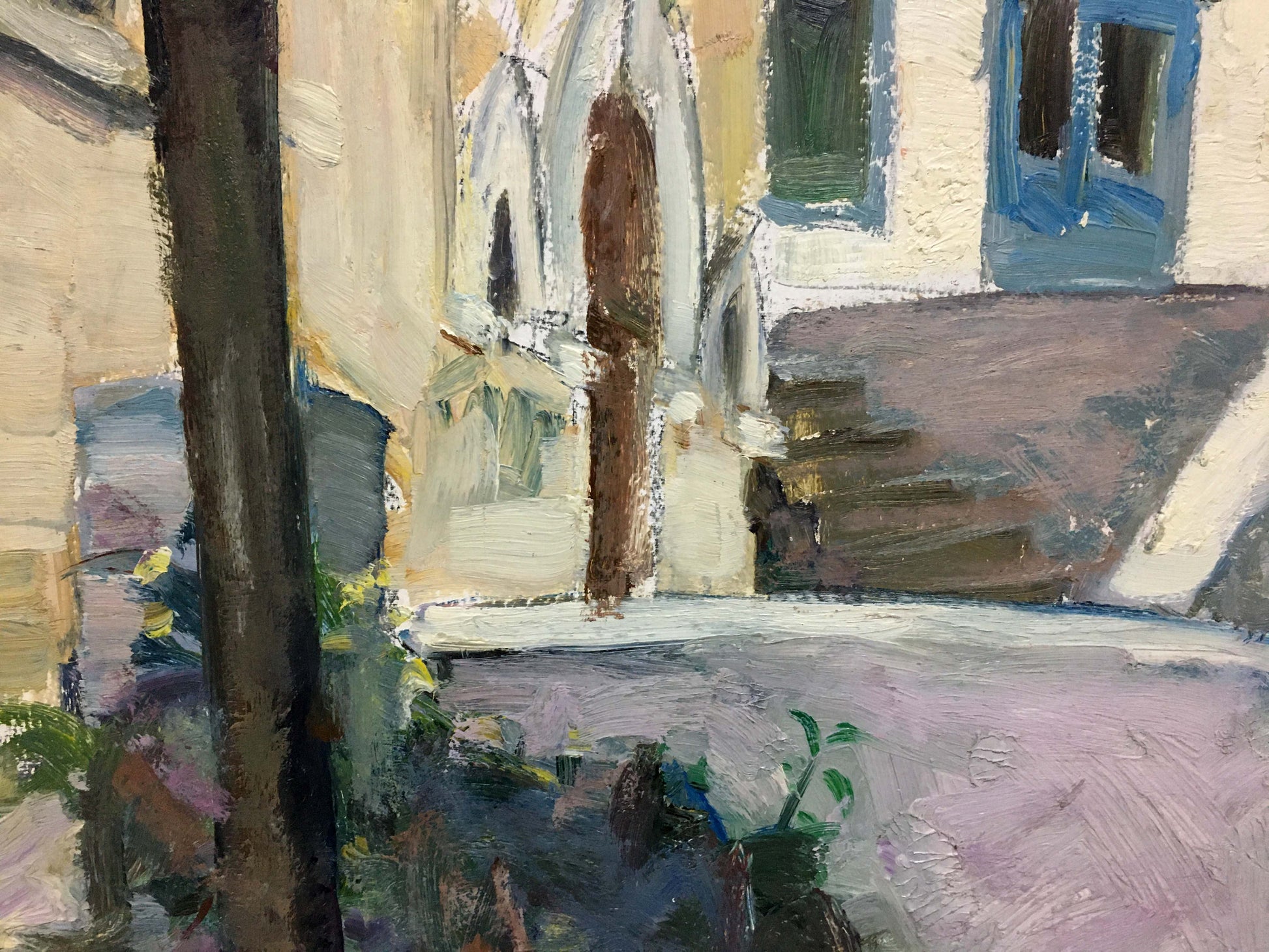 Oil painting Street by Mynka Alexander Fedorovich: sunlit textured alleyway