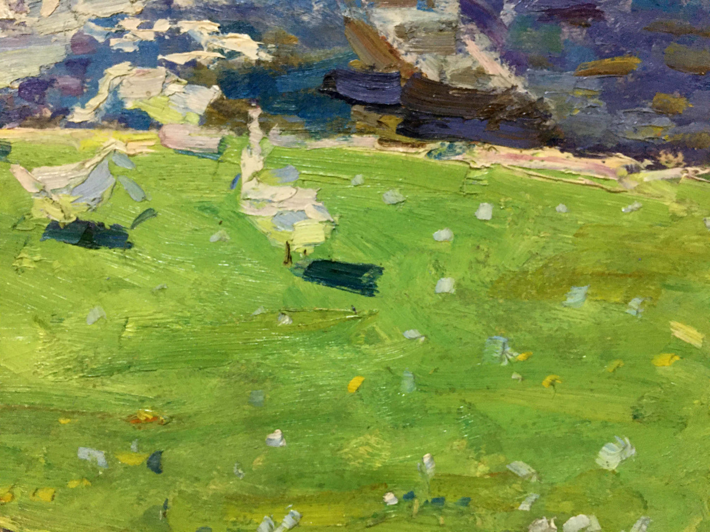 Oil painting of vibrant green field by Zvyagintsev Rostislav Mikhailovich