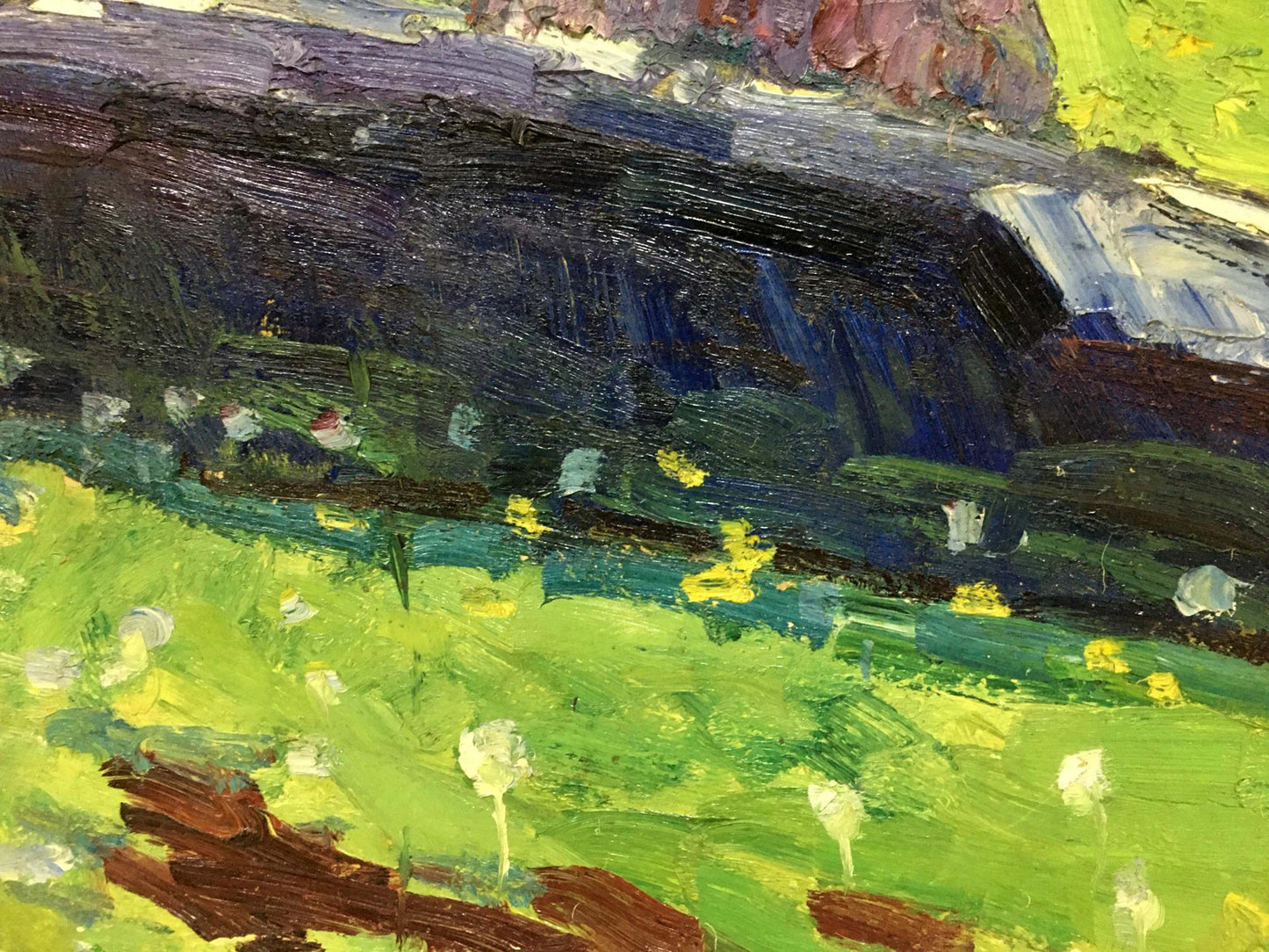 Vibrant green field with flowers by Zvyagintsev Rostislav Mikhailovich oil painting