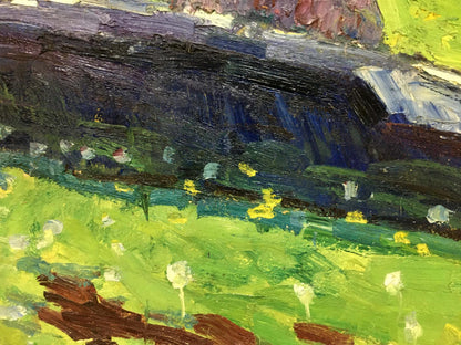 Vibrant green field with flowers by Zvyagintsev Rostislav Mikhailovich oil painting