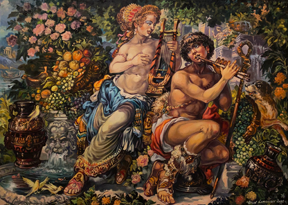 Oil painting of Princess Melodia by Alexander Arkadievich Litvinov in lush garden