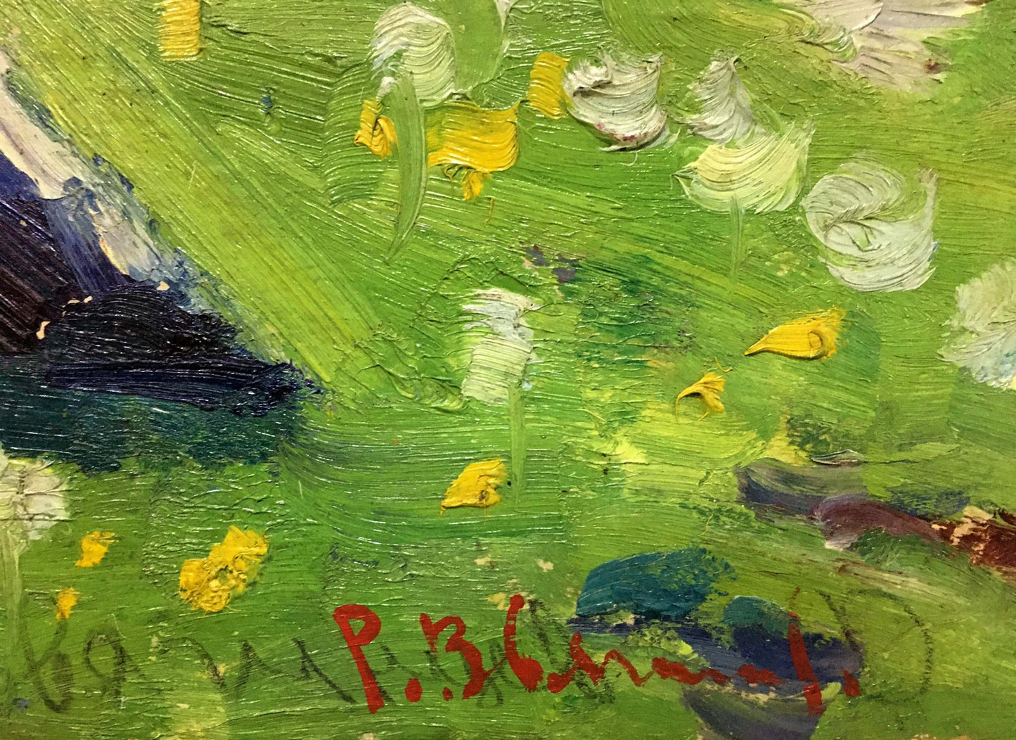 Vibrant green oil painting by Zvyagintsev Rostislav Mikhailovich of flower field
