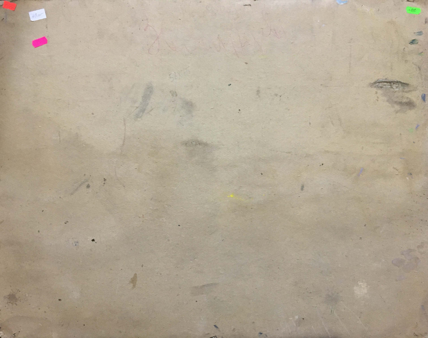 Oil painting by Zvyagintsev Rostislav Mikhailovich: beige textured wall with colorful sticky notes