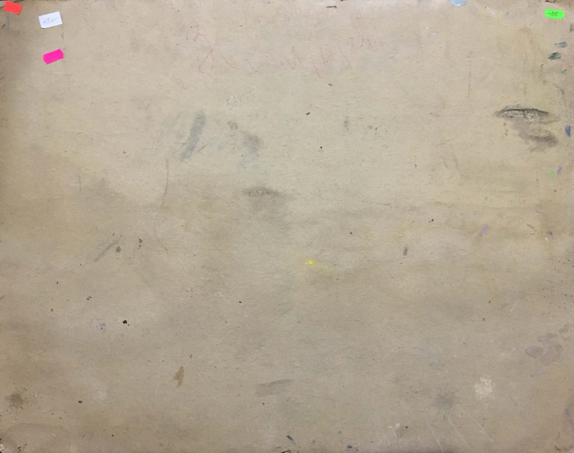 Oil painting by Zvyagintsev Rostislav Mikhailovich: beige textured wall with colorful sticky notes