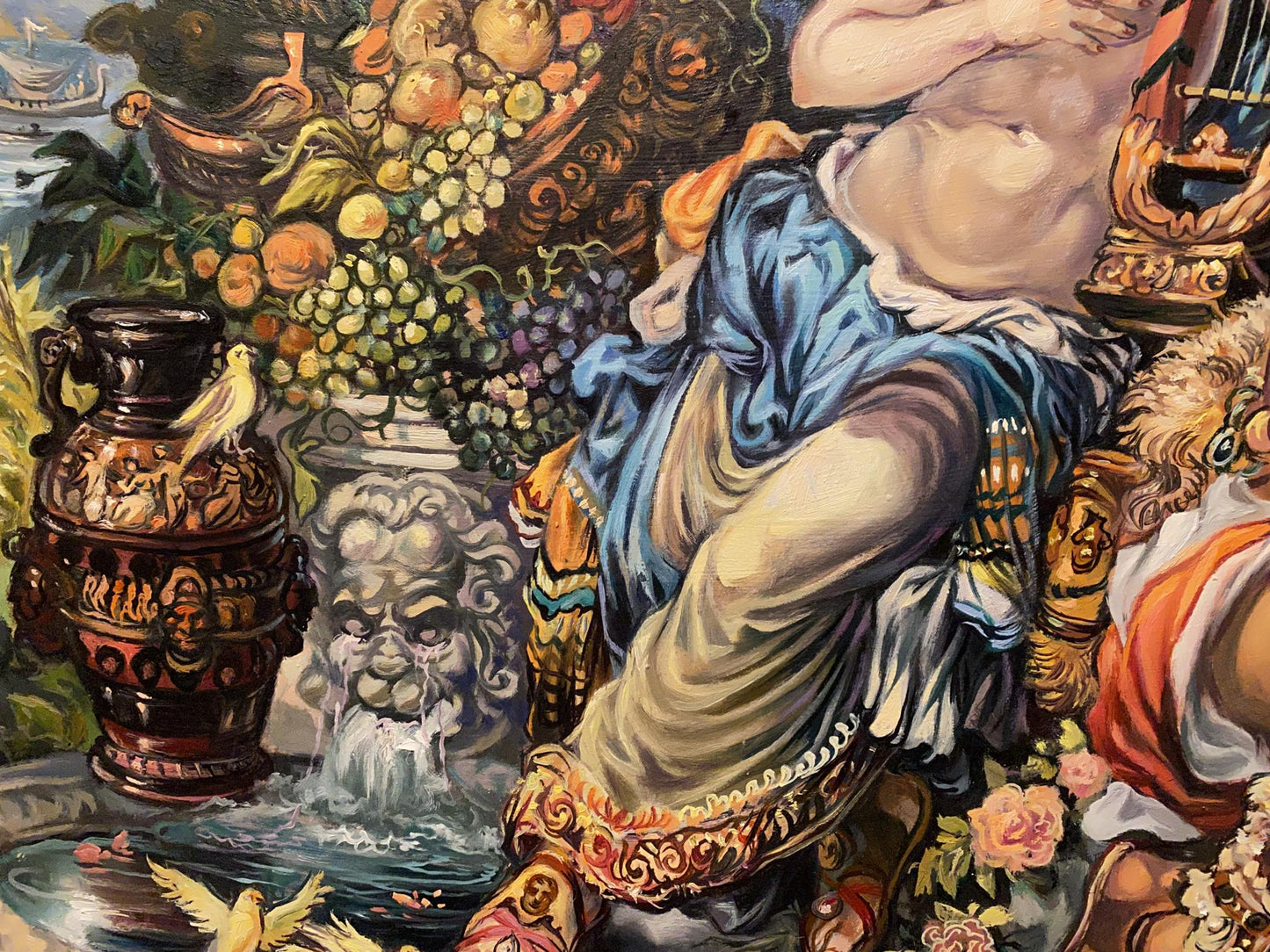 Dark ornate ceramic vase with glossy finish in Princess Melodia oil painting by Alexander Arkadievich Litvinov