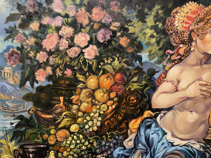 Oil painting Princess Melodia by Alexander Arkadievich Litvinov with blue figure and roses