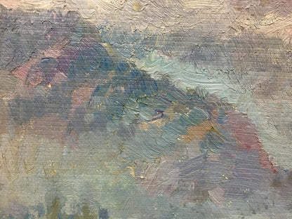Oil painting Landscape Zaretsky Victor Ivanovich impasto textured blues greens