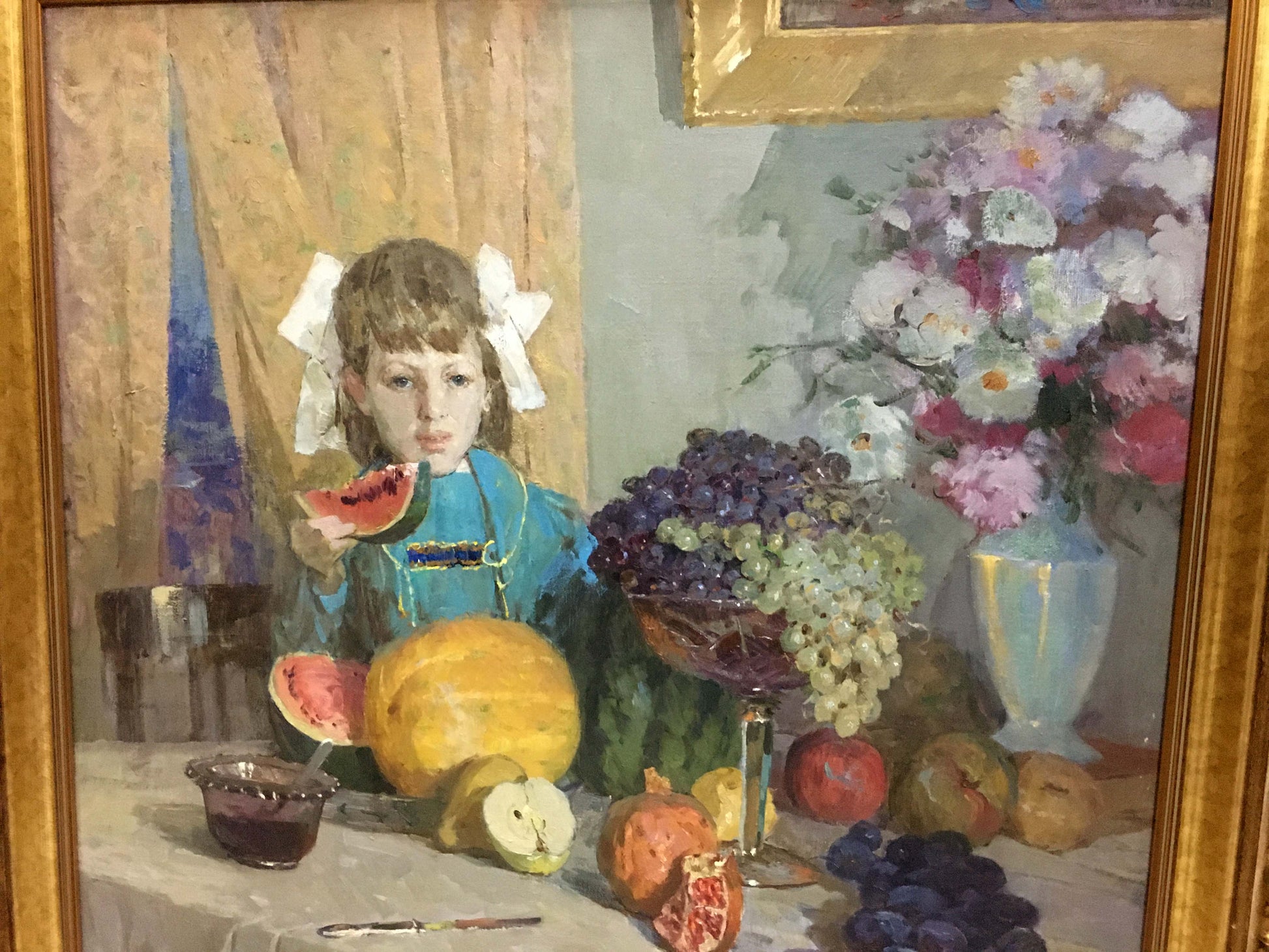 Oil painting Gifts of Autumn Wolstein Moses Lvovich: girl in blue dress with fruit