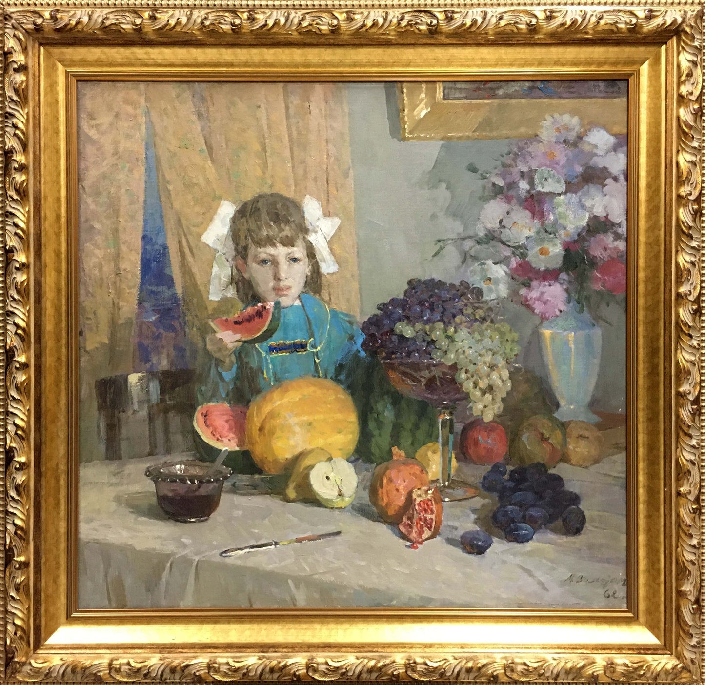 Oil painting Gifts of Autumn by Wolstein Moses Lvovich: girl eating watermelon