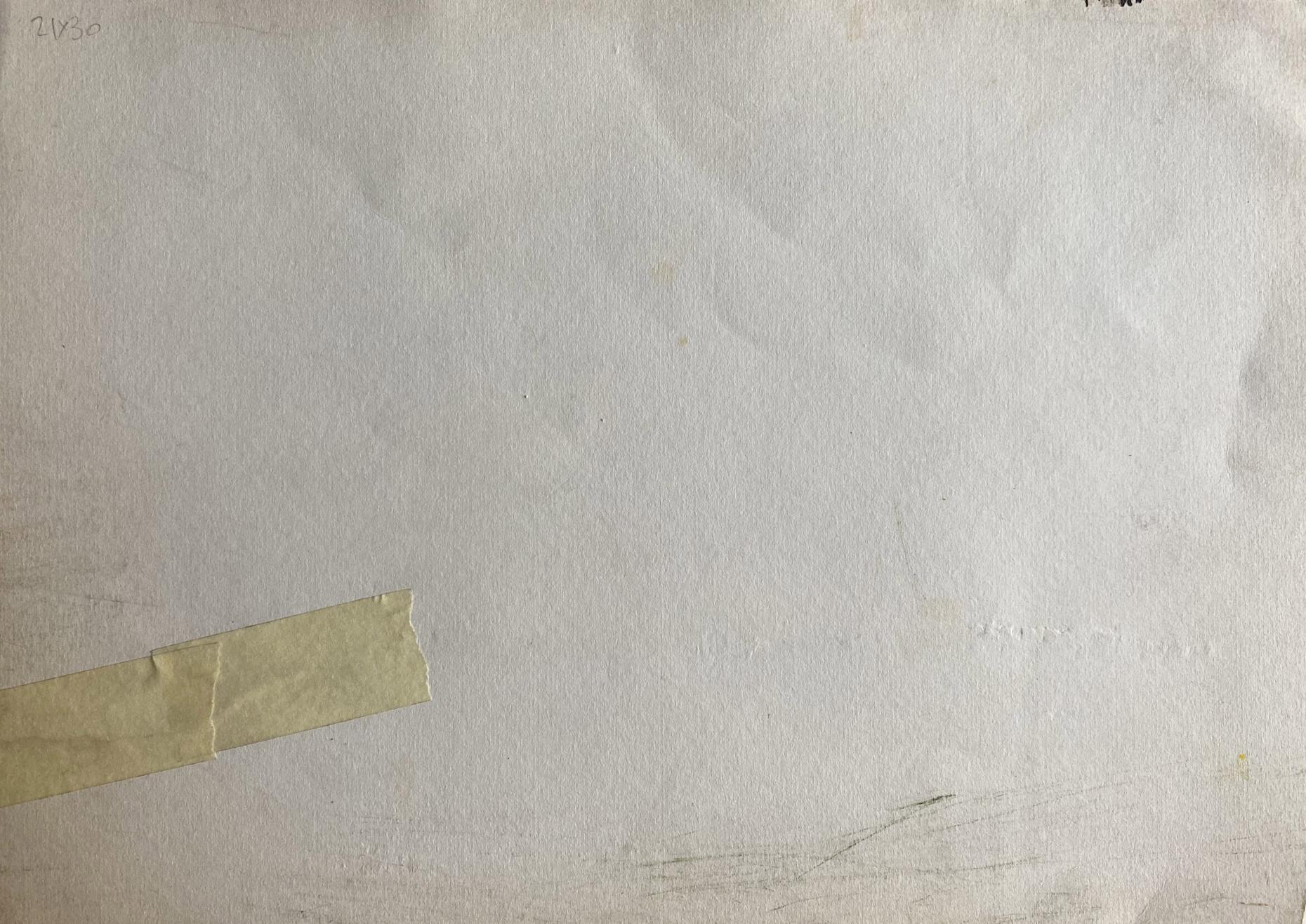 Back of Boat dock Benfialov watercolor with yellowish tape on off-white paper