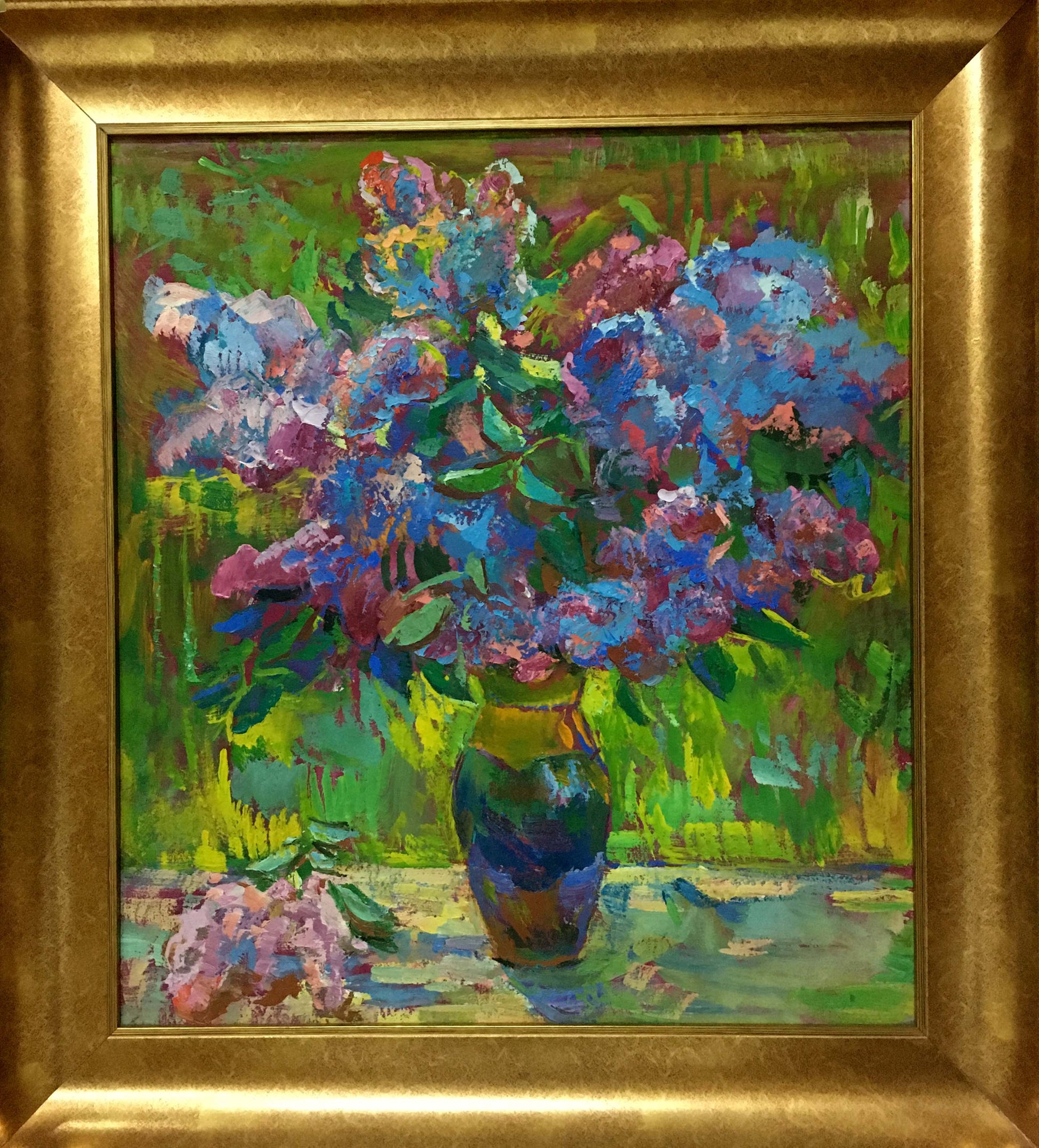 Oil painting by Lilac Chegodar Vasily Dmitrievich: blue purple hydrangeas bouquet