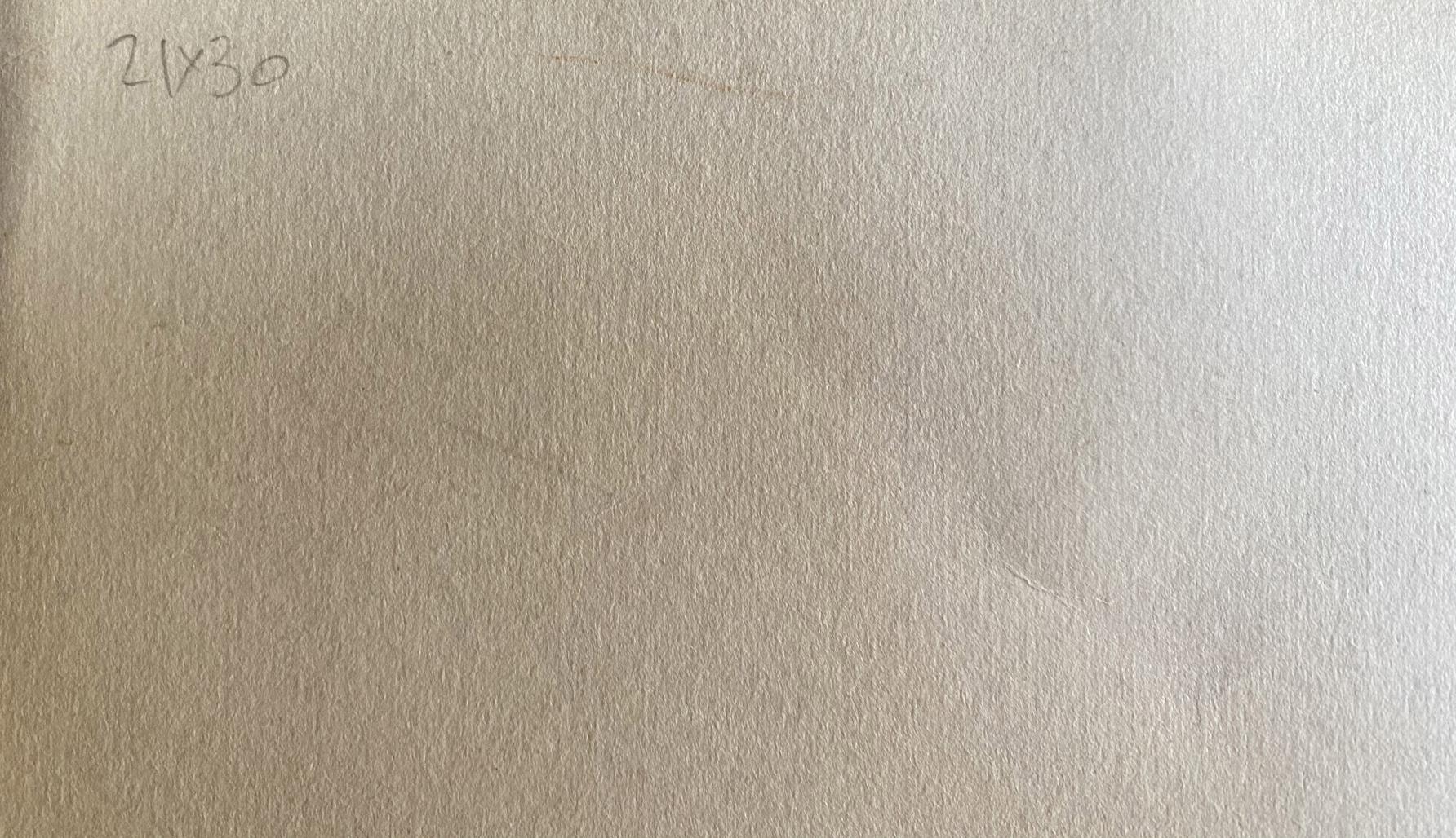 Back of watercolor painting Boat dock Benfialov on textured off-white paper with faint pencil markings