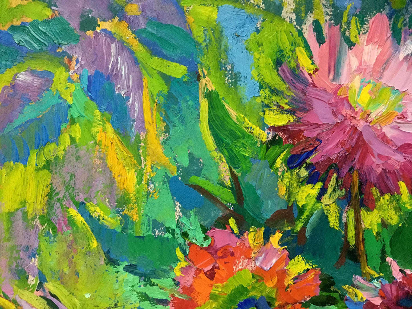 Vibrant oil painting Still life by Vasily Chegodar with pink orange flowers