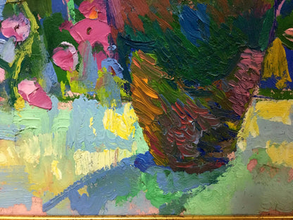 Vibrant oil painting Still life by Vasily Chegodar with pink flowers