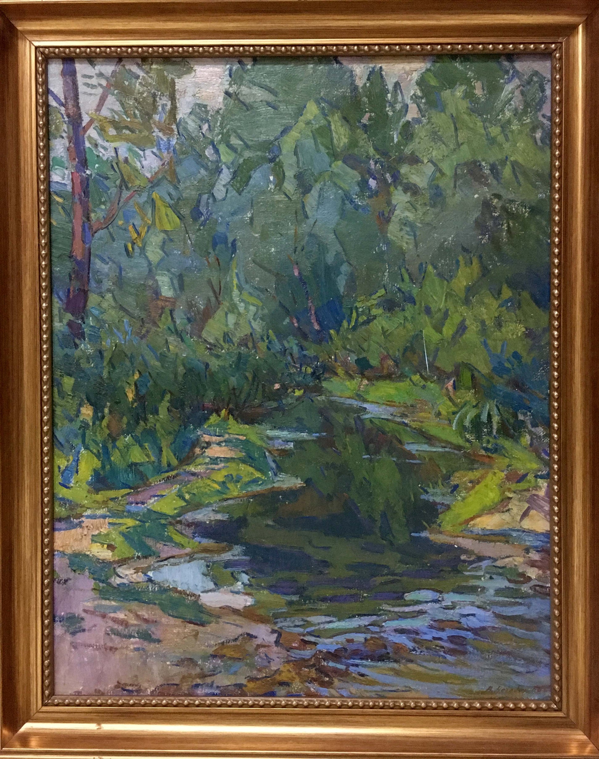 Oil painting of Desna River by Chegodar Vasily Dmitrievich in ornate frame