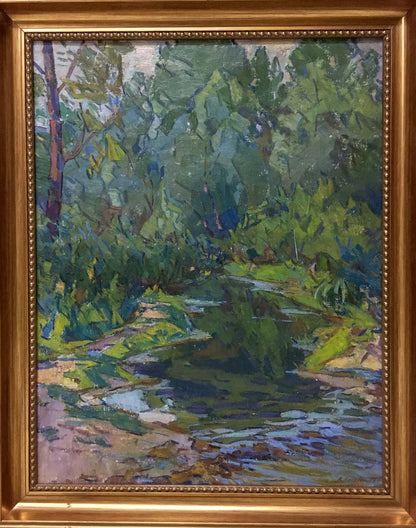 Oil painting of Desna River by Chegodar Vasily Dmitrievich in ornate frame