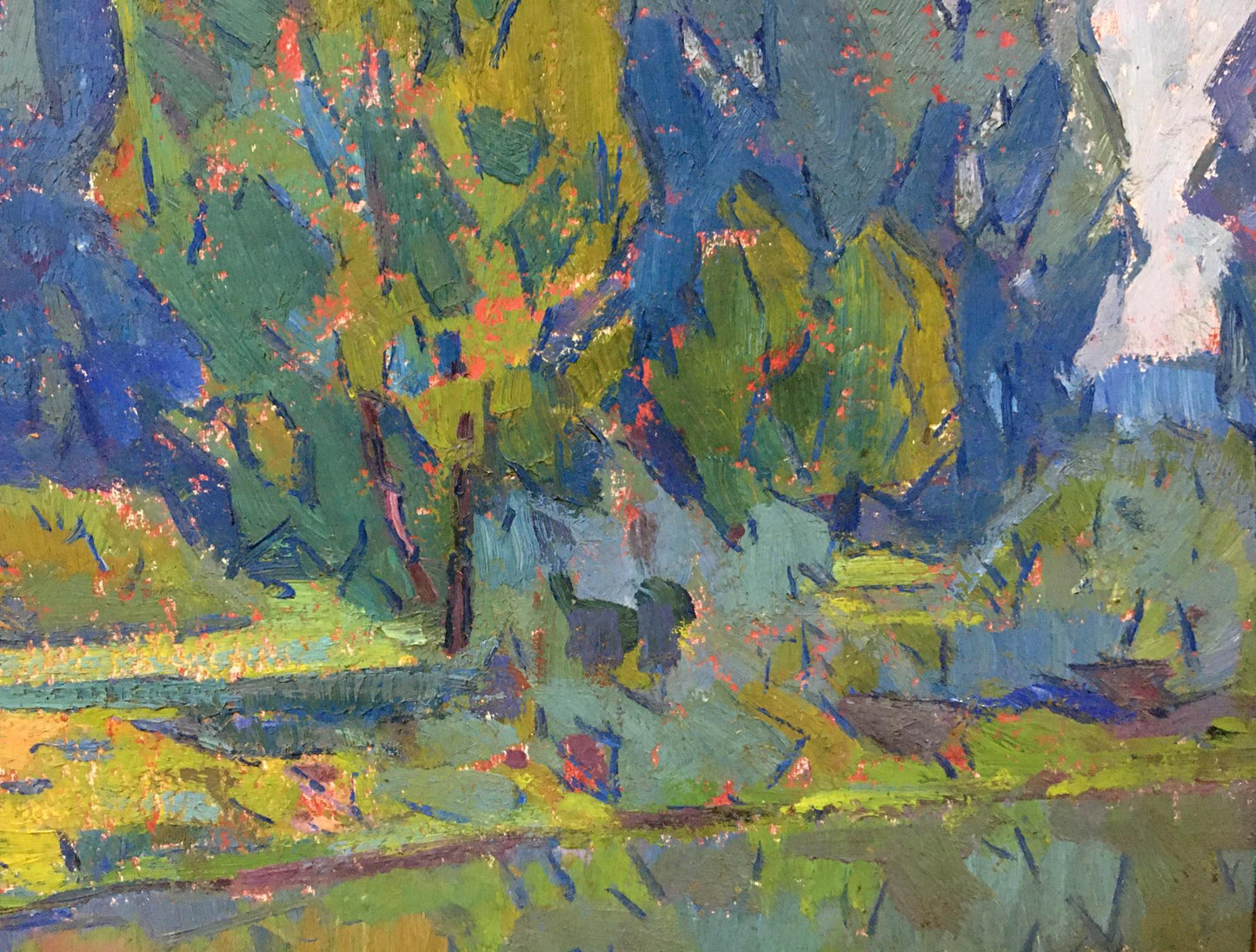 Vibrant impressionist oil painting by Chegodar Vasily Dmitrievich of forest scene