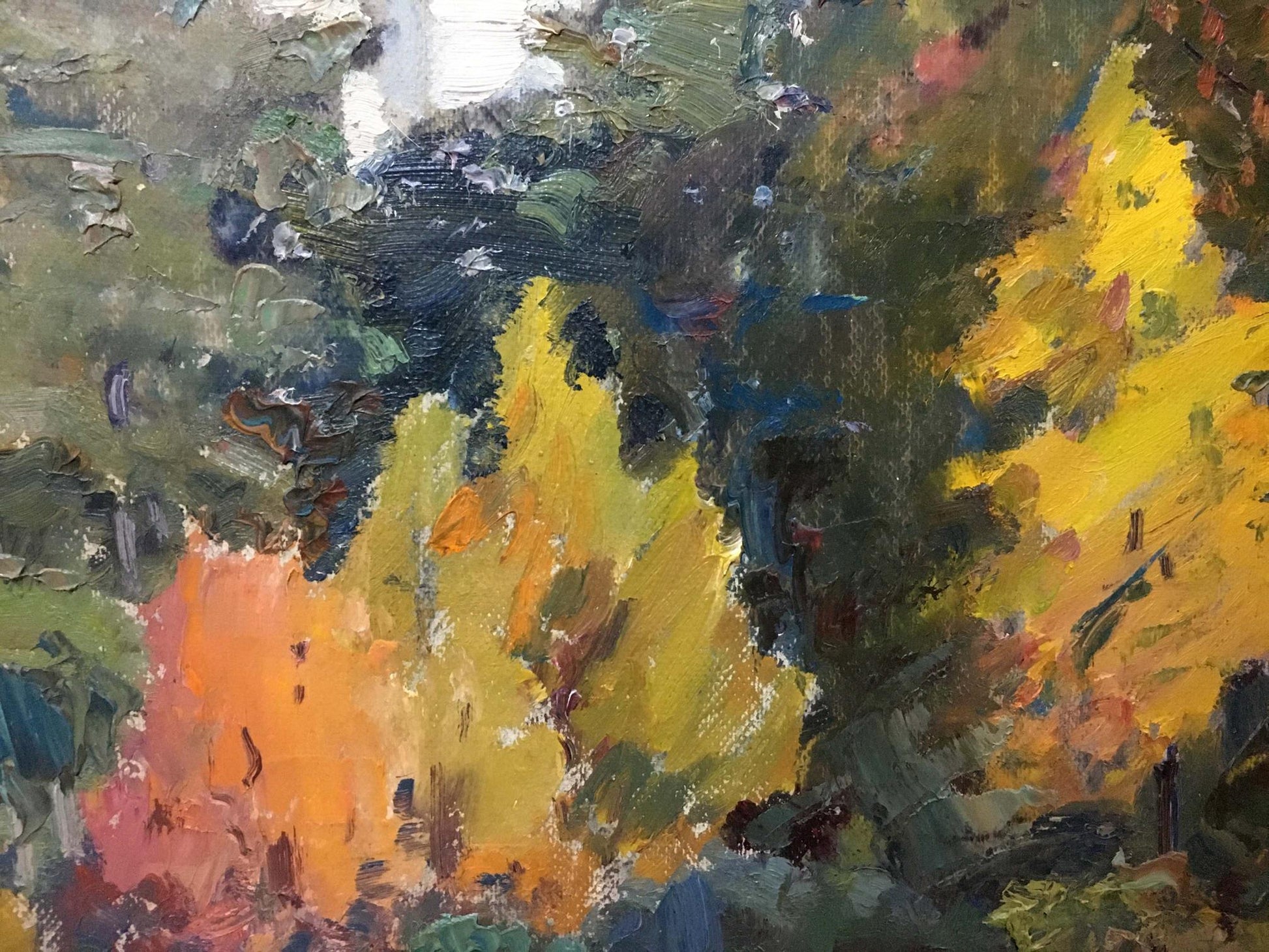 Oil painting Landscape with a church I. V. Kisil vibrant foliage