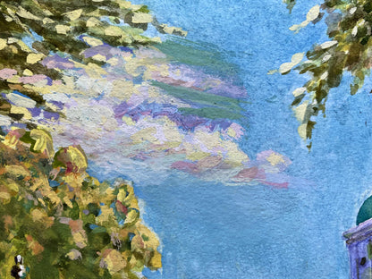 Vibrant Monasteries Benfialov impressionist painting of serene sky and foliage