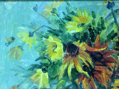 Vibrant yellow orange sunflowers oil painting by Kotlyar Taisiya Alexandrovna
