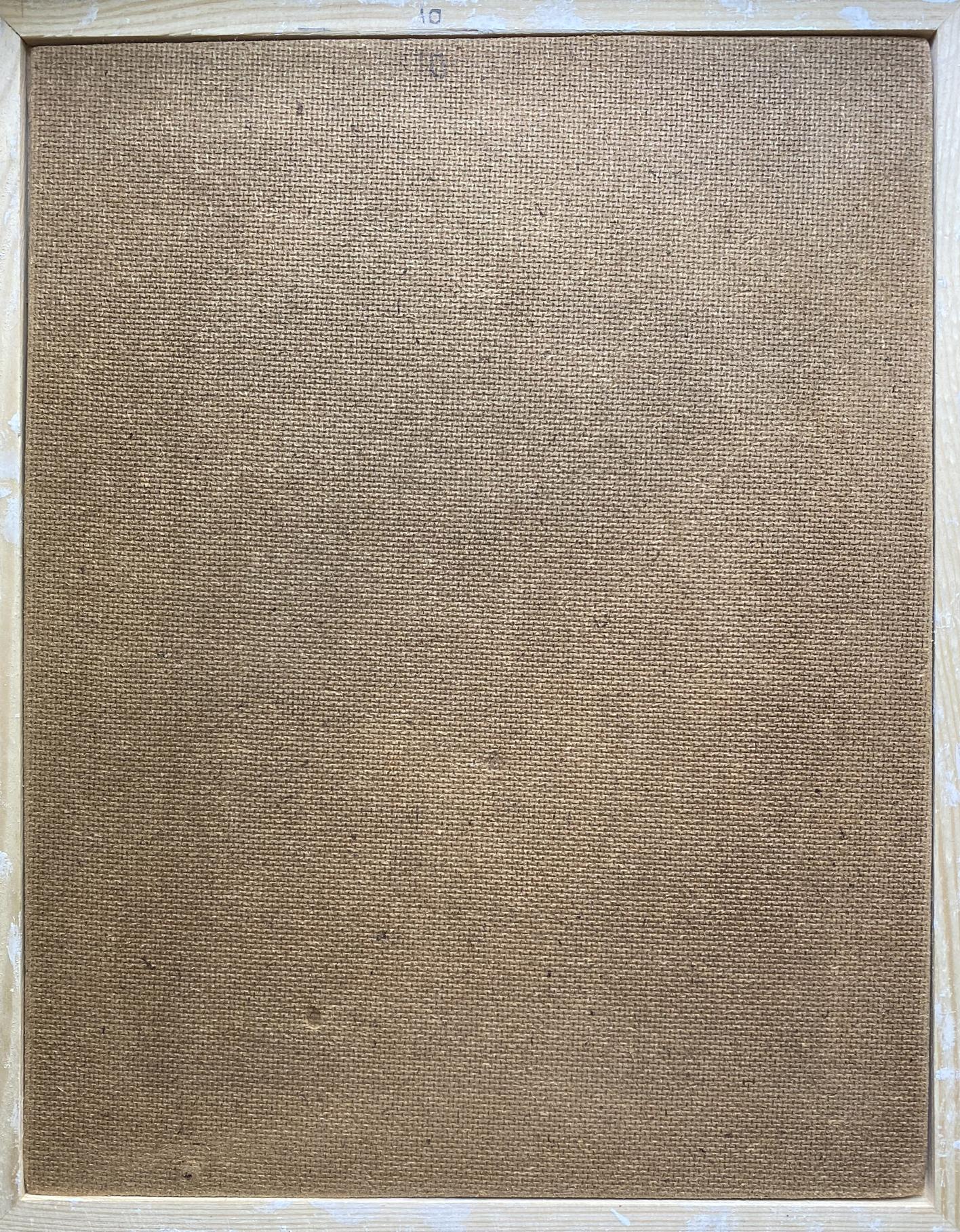 Back of Watercolor painting City Park Benfialov: beige woven grid panel